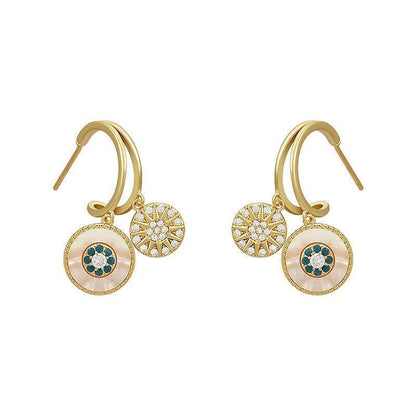 Classic Round Shell Flower Earrings Charm Jewelry ECJTX42 - Touchy Style .