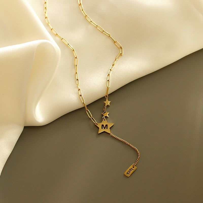 Classic Star M Letter Stainless Steel Necklaces Charm Jewelry NCJSO33 - Touchy Style .
