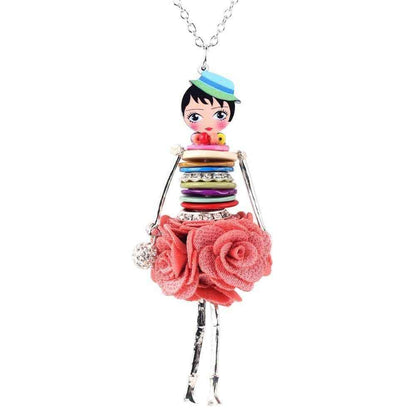 Colorful Crystal Handmade French Doll Necklace Charm Jewelry BOS0325 - Touchy Style .