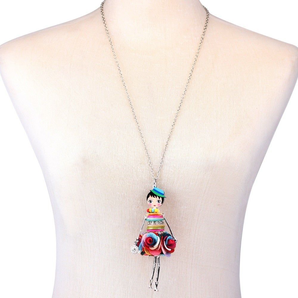 Colorful Crystal Handmade French Doll Necklace Charm Jewelry BOS0325 - Touchy Style .