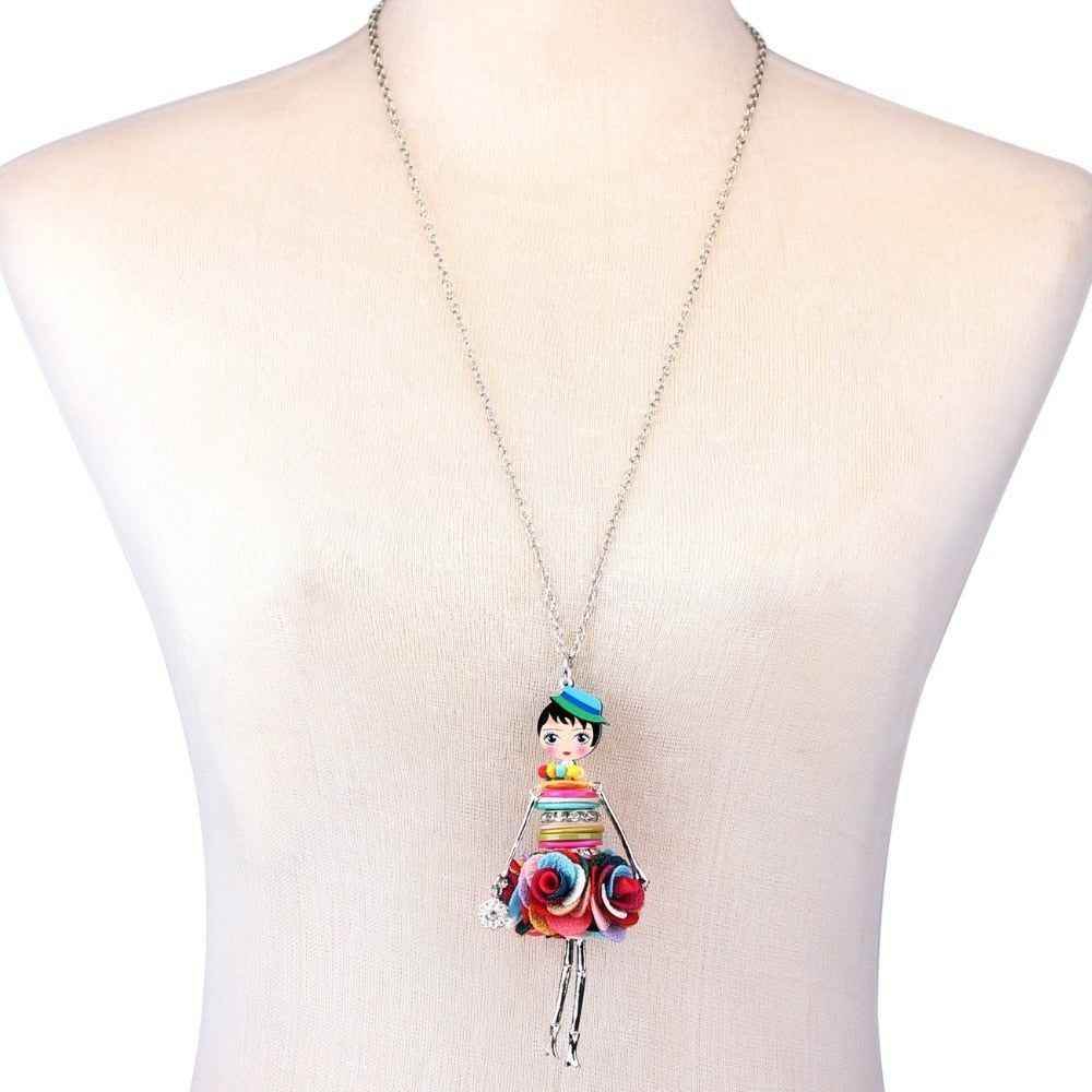 Colorful Crystal Handmade French Doll Necklace Charm Jewelry BOS0325 - Touchy Style
