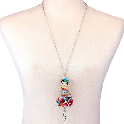 Colorful Crystal Handmade French Doll Necklace Charm Jewelry BOS0325 - Touchy Style