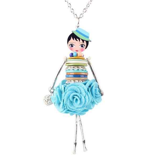 Colorful Crystal Handmade French Doll Necklace Charm Jewelry BOS0325 - Touchy Style