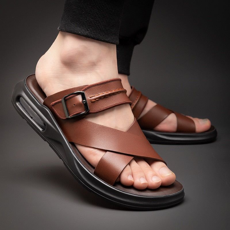 Comfortable Leather Men's Casual Shoes - Soft Flat Sandals MCSX07 ...