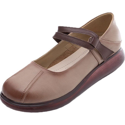 Comfortable Leather Thick-soled Flat Platform Women&