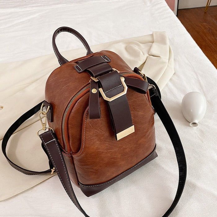 Contrast Fashion Wild Shoulder School Bag Leather Cool Backpack GCBI02 - Touchy Style .