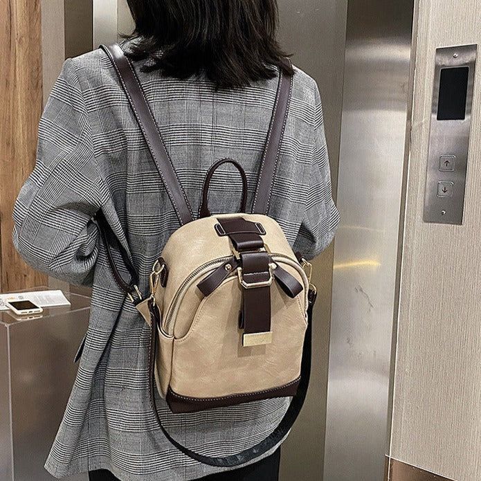 Contrast Fashion Wild Shoulder School Bag Leather Cool Backpack GCBI02 - Touchy Style .
