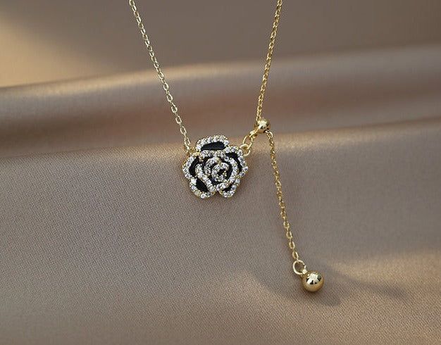 Copper Alloy Necklaces Charm Jewelry NCJSO12 Elegant Black Camellia - Touchy Style .
