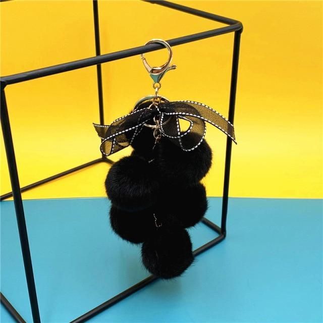 Creative grape fruit keychain cute bag plush pendant lace bow Fur Key chain car key chain 