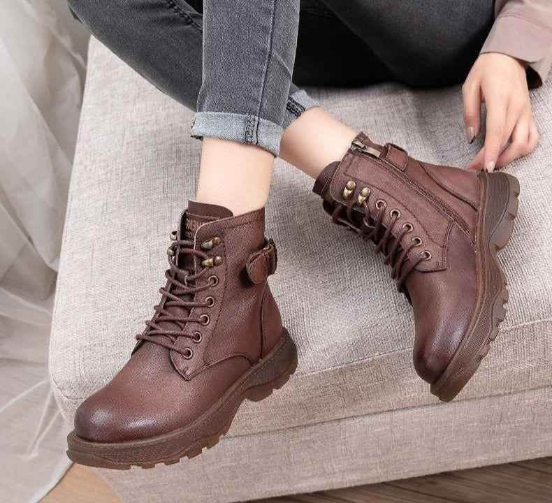 Cross Stroppy Ankle Vintage Punk Boots Flat Women&