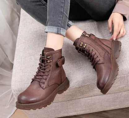 Cross Stroppy Ankle Vintage Punk Boots Flat Women&