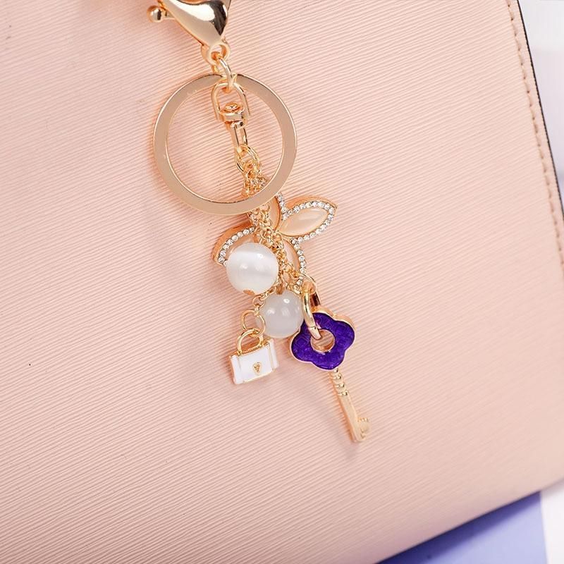 Touchy Style Crystal Key Flower Unique Keychains #C4879 Blue