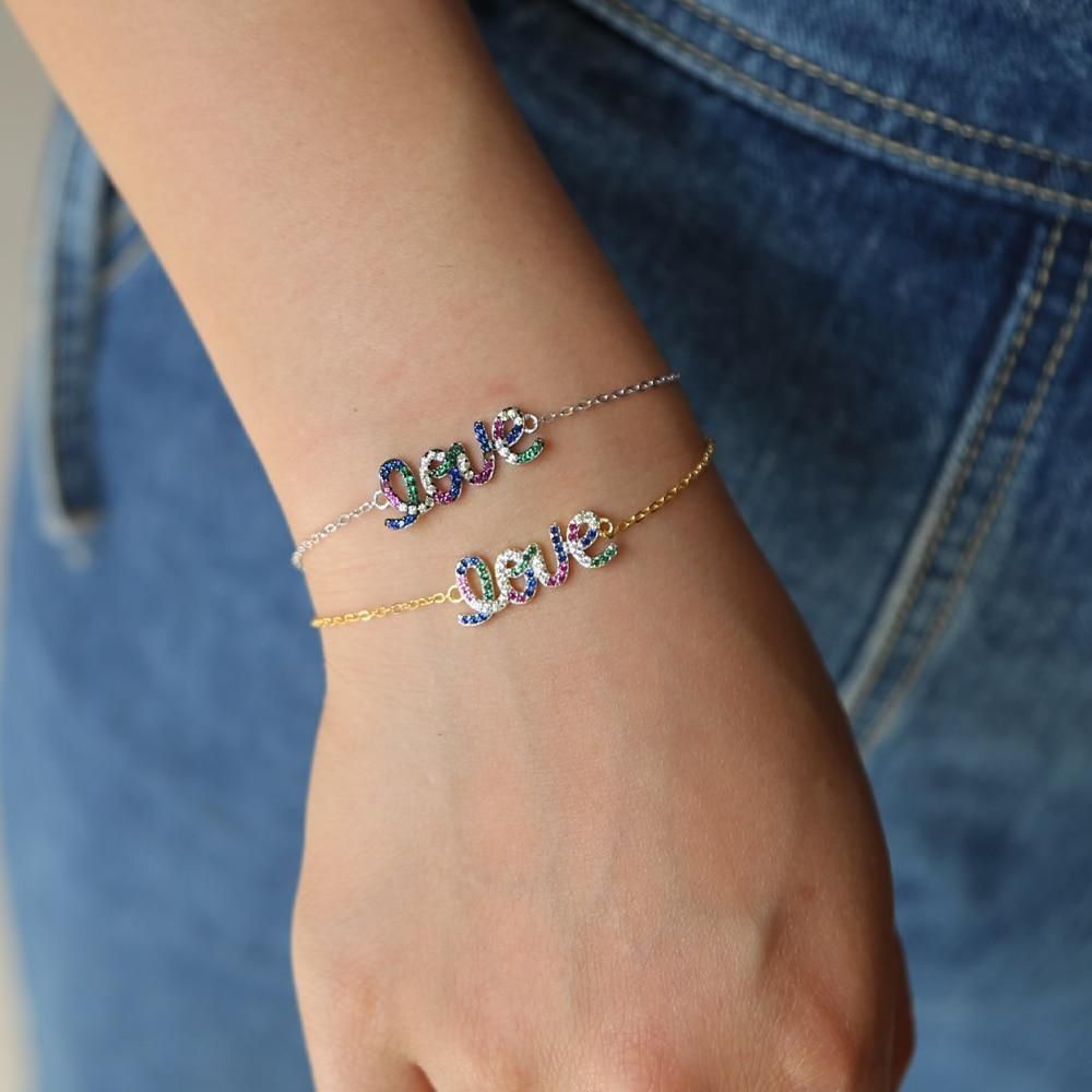 Crystal Love Letters 925 Sterling Silver Bracelets Charm Jewelry - Touchy Style .