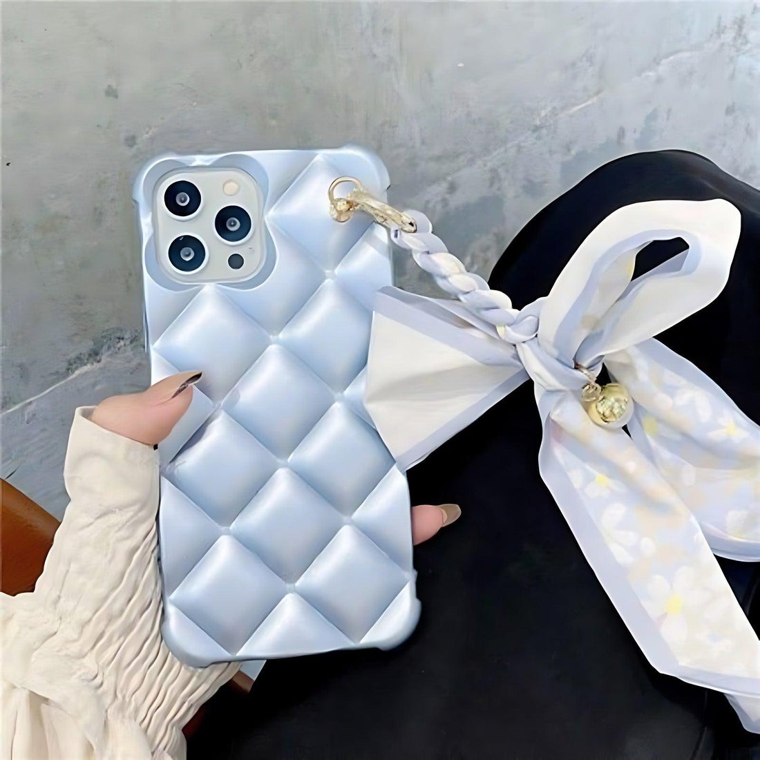 Cube Silk Scarf Chain Cute Phone Cases for iPhone 14, 12 Pro Max, Mini 11, 13 X, XS, XR, 6, 7, 8 Plus - Touchy Style .