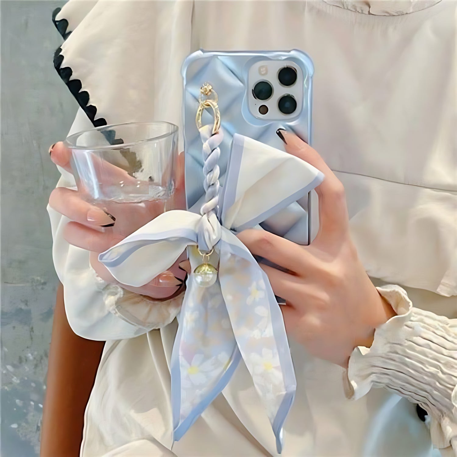 Cube Silk Scarf Chain Cute Phone Cases for iPhone 14, 12 Pro Max, Mini 11, 13 X, XS, XR, 6, 7, 8 Plus - Touchy Style .