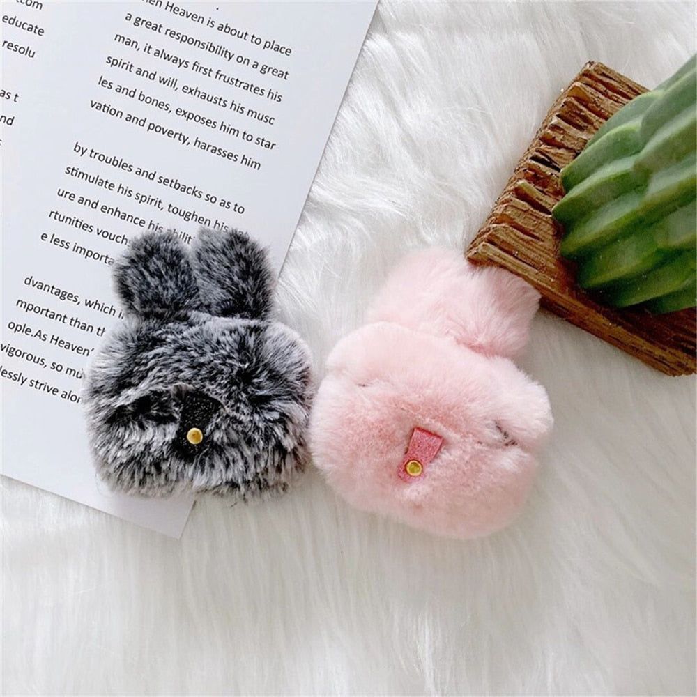 Cute 3D Rabbit Hair Earphone Case for Airpods 1 2 Pro Warm Fluffy Wireless Bluetooth AirPods Cover - Touchy Style .