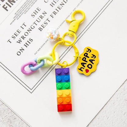 Cute Building Block Rainbow Bell Pink Keychain Pendant Decoration Bag Car Key Ring Cartoon Creative Party Gift Birthday Gift - Touchy Style .