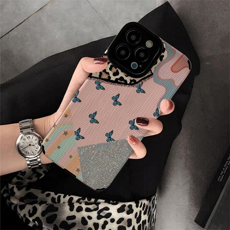 Cute Butterfly Spliced Leopard Phone Case for iPhone 13 12 11 14 Pro Max Mini 6 6S 7 8 Plus X XS XR - Stylish Protection! - Touchy Style .