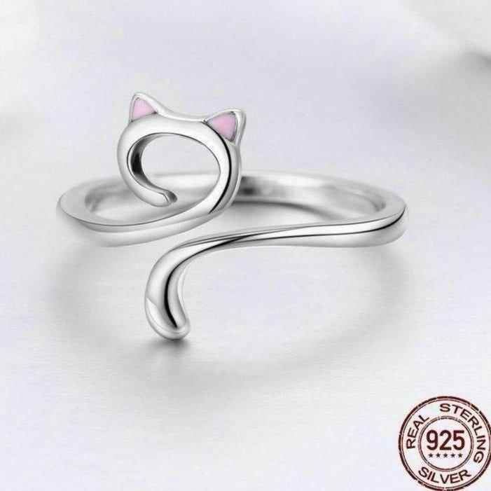 Cute Cat 925 Sterling Silver Finger Rings Charm Jewelry BOS1238 - Touchy Style