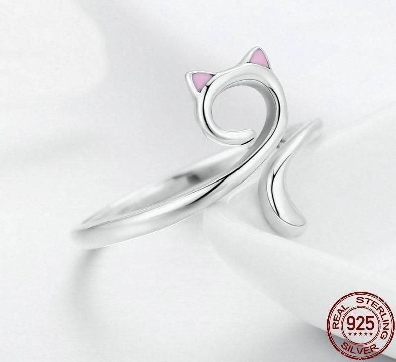 Cute Cat 925 Sterling Silver Finger Rings Charm Jewelry BOS1238 - Touchy Style .