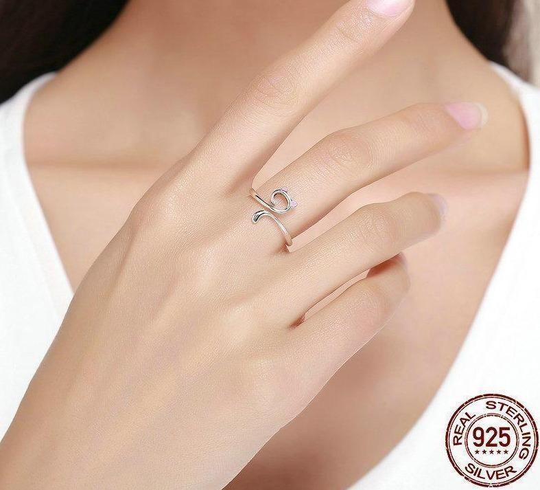 Cute Cat 925 Sterling Silver Finger Rings Charm Jewelry BOS1238 - Touchy Style .