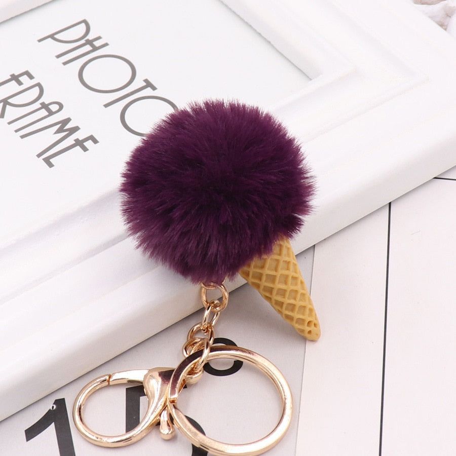 Touchy Style Cute Ice Cream Keychain Glitter Pompom Unique Key Chain Gifts for Women Car Bag Accessories Key Ring Accessories YS-1
