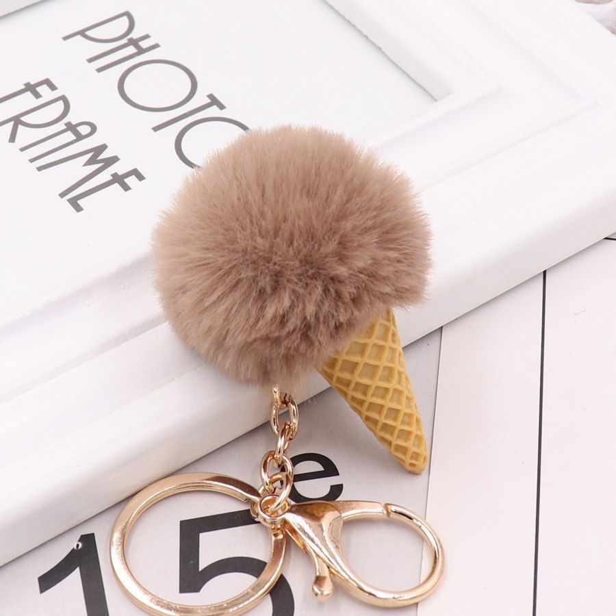 Cute ice cream Keychain Glitter Pompom Unique Key Chain Gifts for Women Car Bag Accessories Key Ring accessories - Touchy Style .
