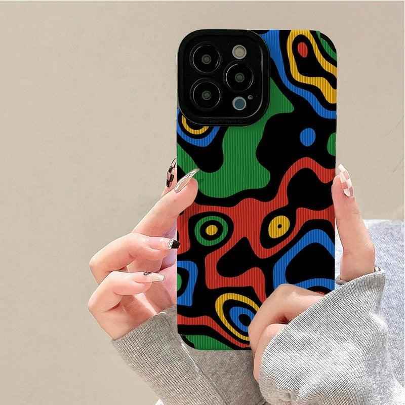 Cute Leather Phone Case with Creative Color Texture for iPhone 14, 11, 13, 12 Pro Max, X, XS, Mini, 6, 7, 8 Plus, XR Cover - Touchy Style .