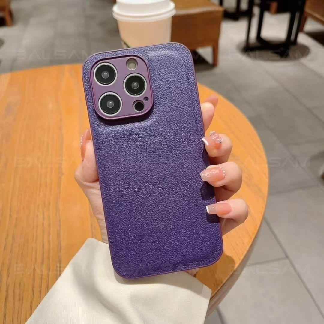 Cute Luxury Leather Texture Shockproof Phone Cases for iPhone 14, 13, 12, 11 Pro, XS Max, XR, 7, 8 Plus, SE2022 Mini, with Candy Color Soft Silicone Cover - Touchy Style