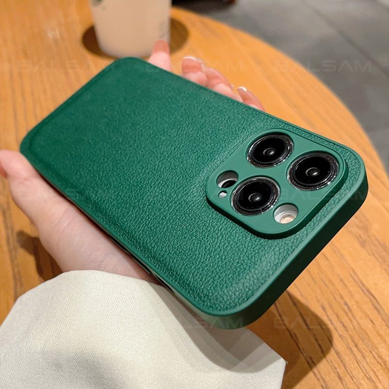 Cute Luxury Leather Texture Shockproof Phone Cases for iPhone 14, 13, 12, 11 Pro, XS Max, XR, 7, 8 Plus, SE2022 Mini, with Candy Color Soft Silicone Cover - Touchy Style .