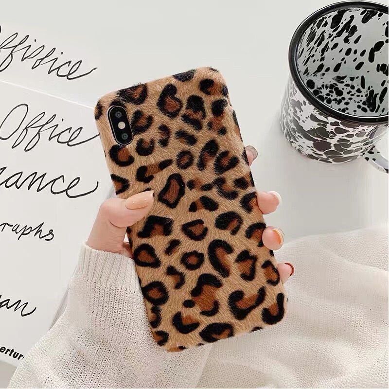 Cute Phone Case for iPhone 13 12 11 Pro Max Mini XR X XSMax 7 8 Plus 6 6S SE 2020 Fur Leopard Fluffy With Bowknot Soft Cover - Touchy Style .
