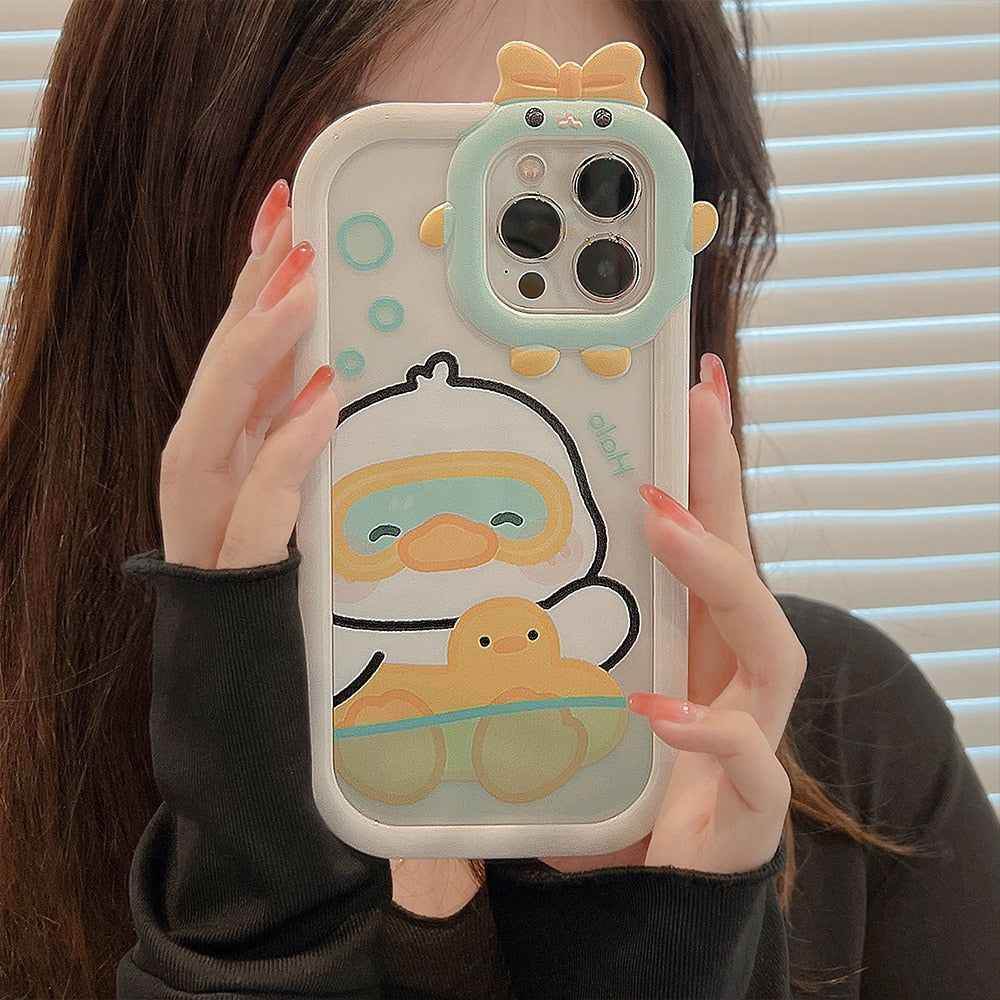 Cute Phone Cases for iPhone 11, 12, 13, 14 Pro Max &amp; 14 Plus - Sweet Swimming Duck, TPU Transparent - Touchy Style
