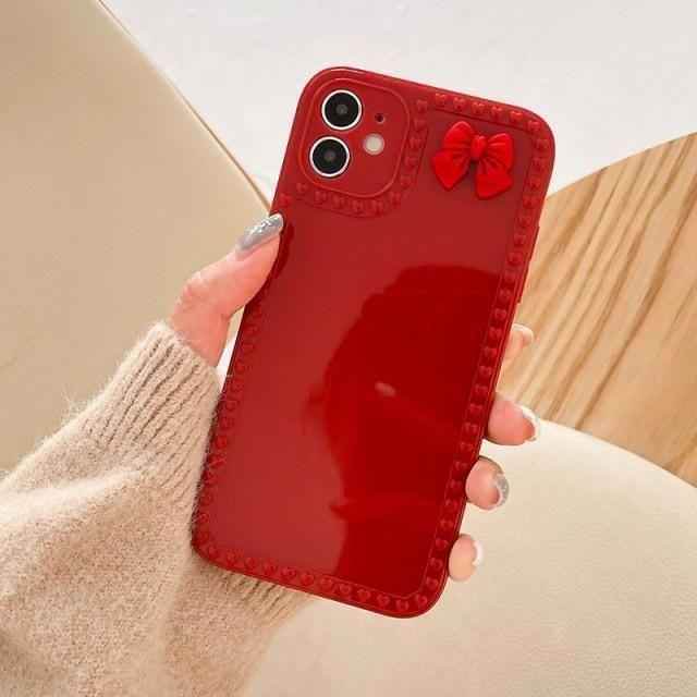 Cute Phone Cases For iPhone 12 11 Pro Max X XR XS Max 6 6s 7 8 Plus SE Red Bow - Touchy Style .