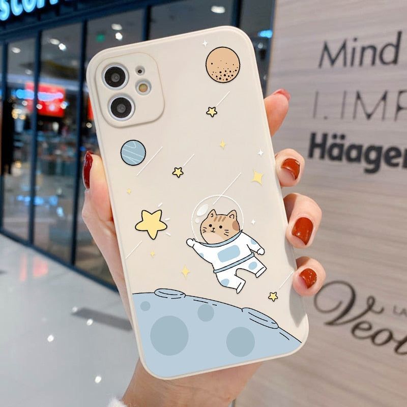 Cute Phone Cases For iPhone 13 11 1Pro Max Mini XR X XS 12 Pro Max 11 SE 2020 6 6S 7 8 Plus Space Astronaut Cat (N) - Touchy Style .