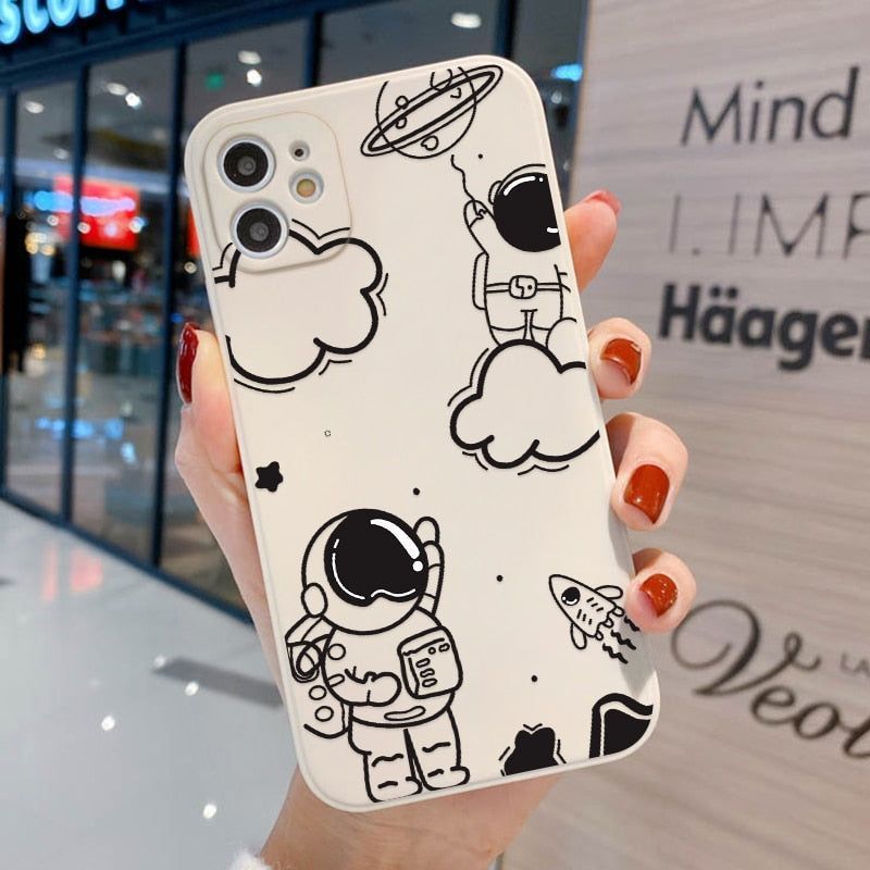 Cute Phone Cases For iPhone 13 11 1Pro Max Mini XR X XS 12 Pro Max 11 SE 2020 6 6S 7 8 Plus Space Astronaut Note (F) - Touchy Style .