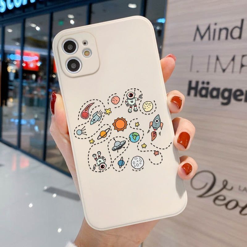Cute Phone Cases For iPhone 13 11 1Pro Max Mini XR X XS 12 Pro Max 11 SE 2020 6 6S 7 8 Plus Space Astronaut Note (G) - Touchy Style .