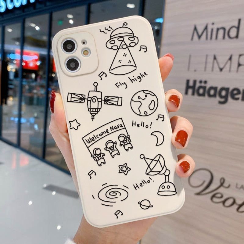 Cute Phone Cases For iPhone 13 11 1Pro Max Mini XR X XS 12 Pro Max 11 SE 2020 6 6S 7 8 Plus Space Astronaut Note (J) - Touchy Style .