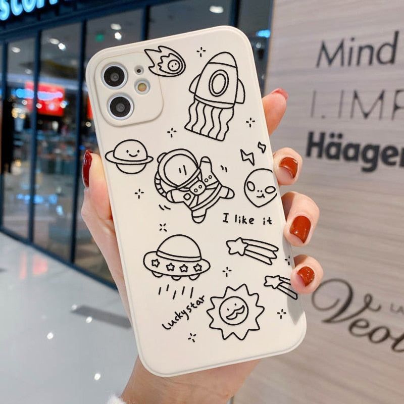 Cute Phone Cases For iPhone 13 11 1Pro Max Mini XR X XS 12 Pro Max 11 SE 2020 6 6S 7 8 Plus Space Astronaut - Touchy Style .