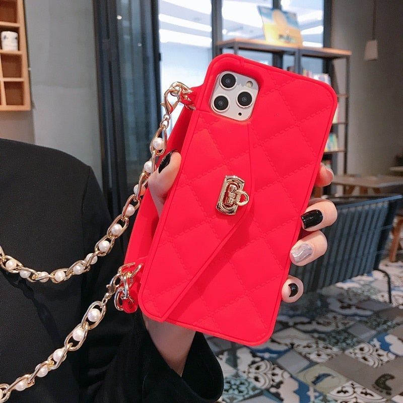 Cute Phone Cases for iPhone 13 12 11 Pro Max 6 7 8 Plus x XR Xs Max Handbag Wallet A for iPhone 12 Mini / Red / with Lanyard