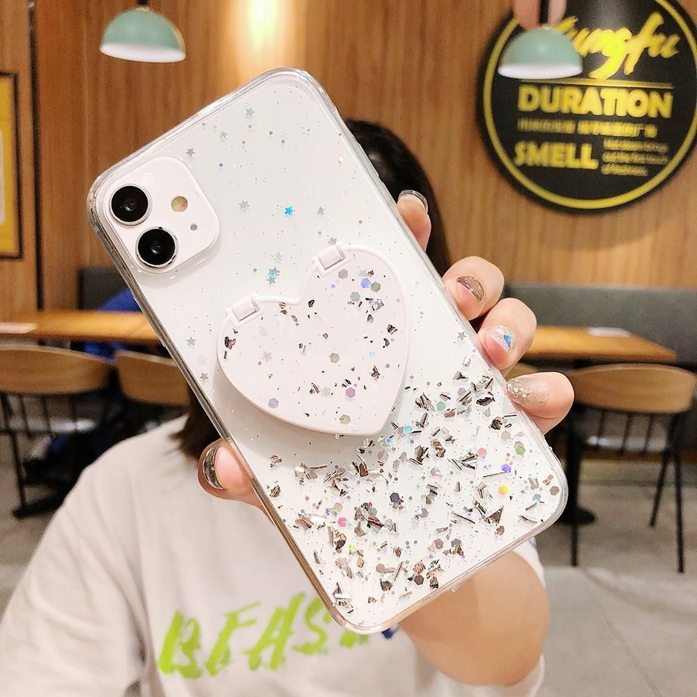 Makeup Mirror Mobile Phone Case Bling Heart Shaped Mirror Phone Case for  iPhone