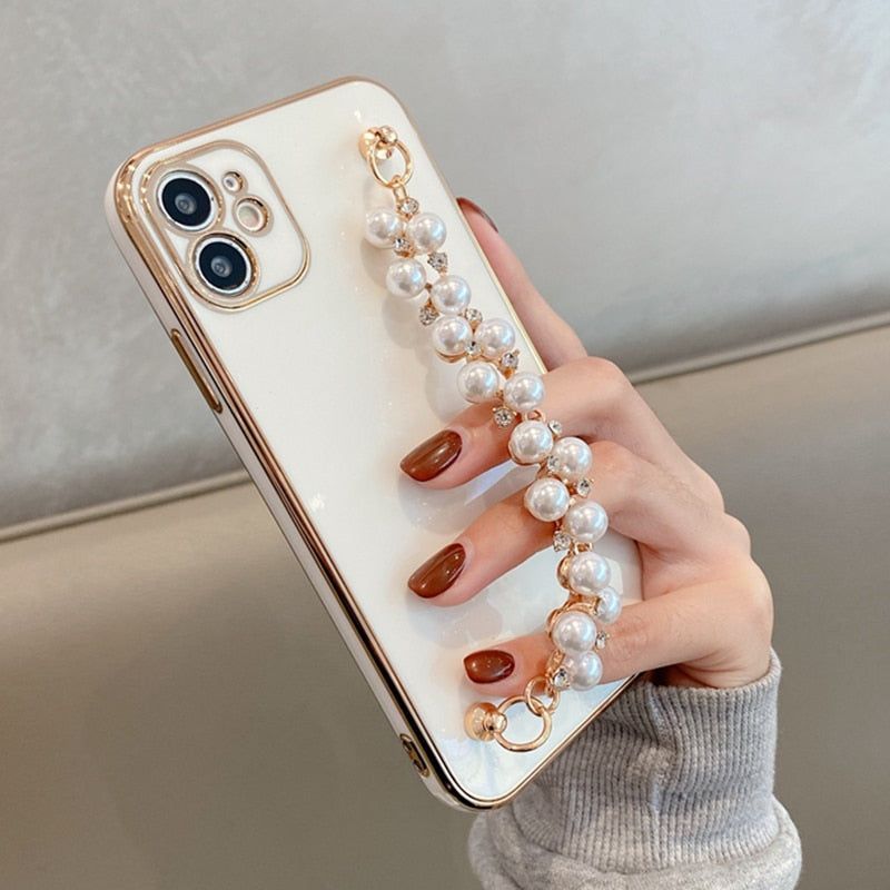 Pearl Bracelet Drop Proof Wallet Phone Case For iPhone 15 Pro Max 14 13 12  11