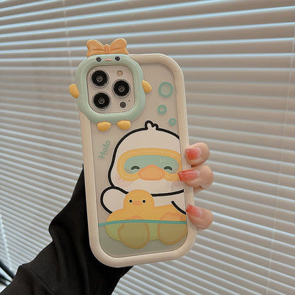 Cute-Phone-Cases-For-iPhone-14-13-11-12-Pro-Max-14-Plus-TPU-Transparent-Sweet-Swimming-Duck-Touchy-Style
