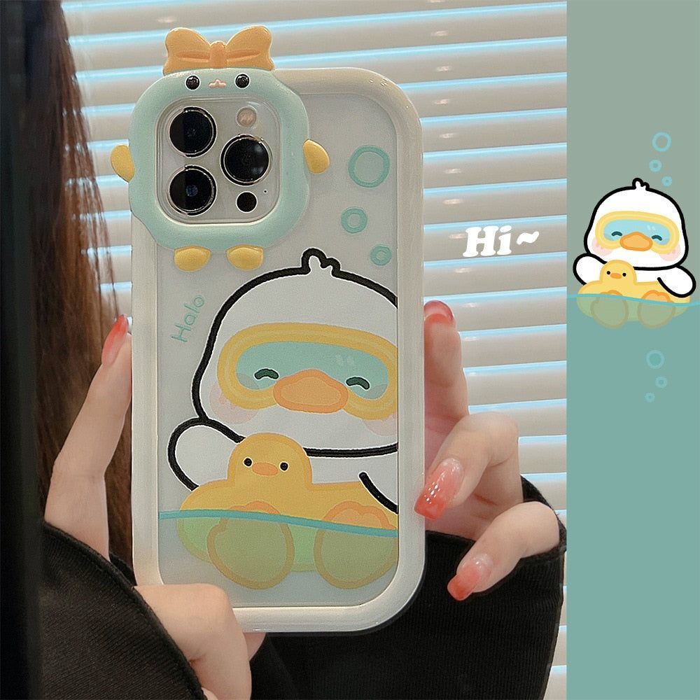 Cute Phone Cases for iPhone 11, 12, 13, 14 Pro Max & 14 Plus - Sweet  Swimming Duck, TPU Transparent
