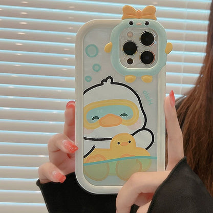Cute Phone Cases For iPhone 14 13 11 12 Pro Max 14 Plus TPU Transparent Sweet Swimming Duck - Touchy Style .