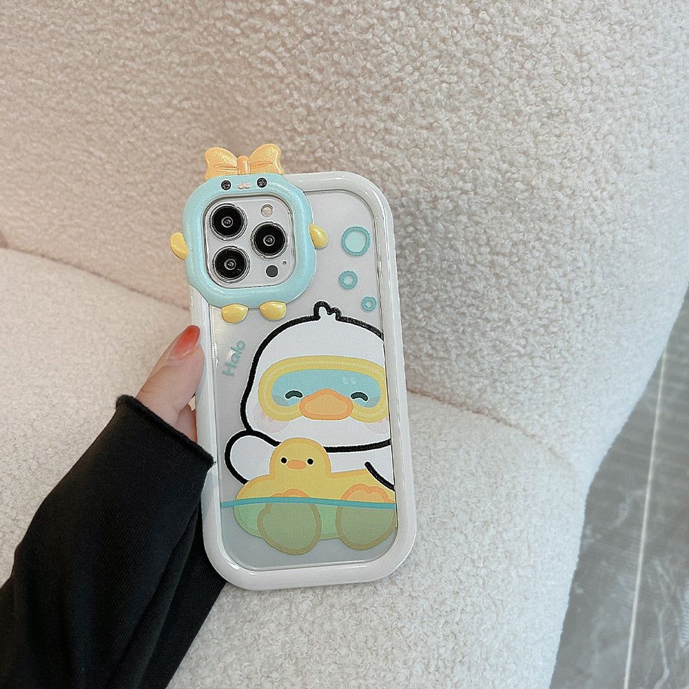 Cute Phone Cases For iPhone 14 13 11 12 Pro Max 14 Plus TPU Transparent Sweet Swimming Duck - Touchy Style .