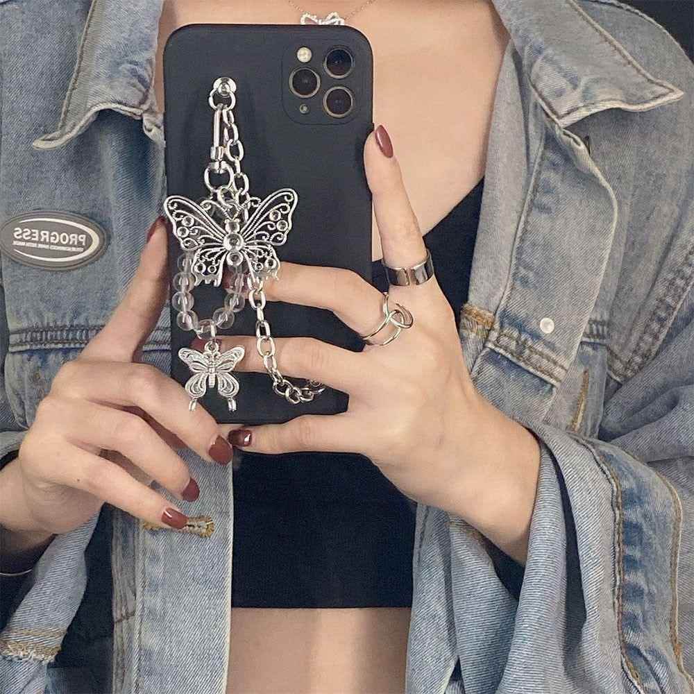 Cute Phone Cases For iPhone 14 13 11 12 Pro Max X XR XS Max 7 8 Plus Luxury Butterfly Chain Bumper Silicone Black Back Cover - Touchy Style