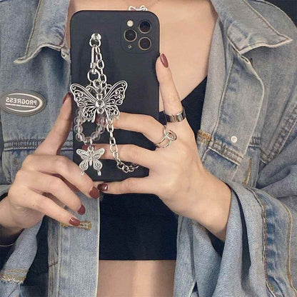 Cute Phone Cases For iPhone 14 13 11 12 Pro Max X XR XS Max 7 8 Plus Luxury Butterfly Chain Bumper Silicone Black Back Cover - Touchy Style
