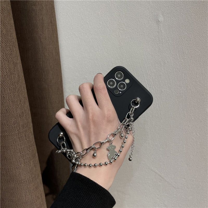 Cute Phone Cases For iPhone 14 13 11 12 Pro Max X XR XS Max 7 8 Plus Luxury Butterfly Chain Bumper Silicone Black Back Cover - Touchy Style .