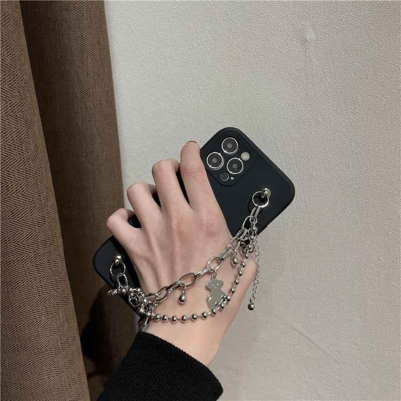Cute Phone Cases For iPhone 14 13 11 12 Pro Max X XR XS Max 7 8 Plus Luxury Butterfly Chain Bumper Silicone Black Back Cover - Touchy Style