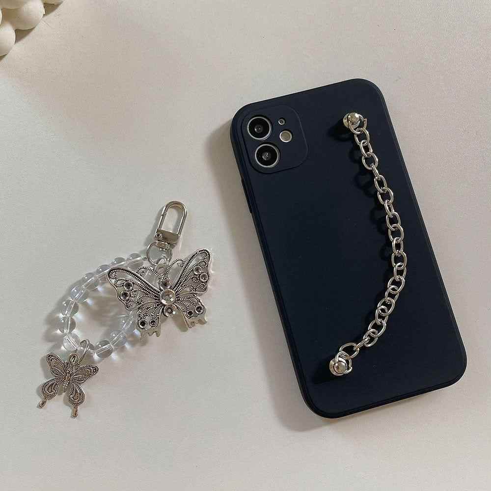 Cute Phone Cases For iPhone 14 13 11 12 Pro Max X XR XS Max 7 8 Plus Luxury Butterfly Chain Bumper Silicone Black Back Cover - Touchy Style